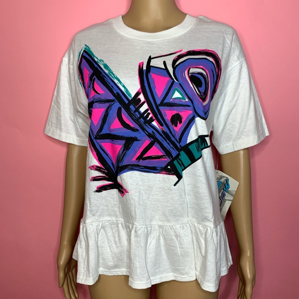 1990s Vintage Deadstock Abstract Art Ruffle Tee